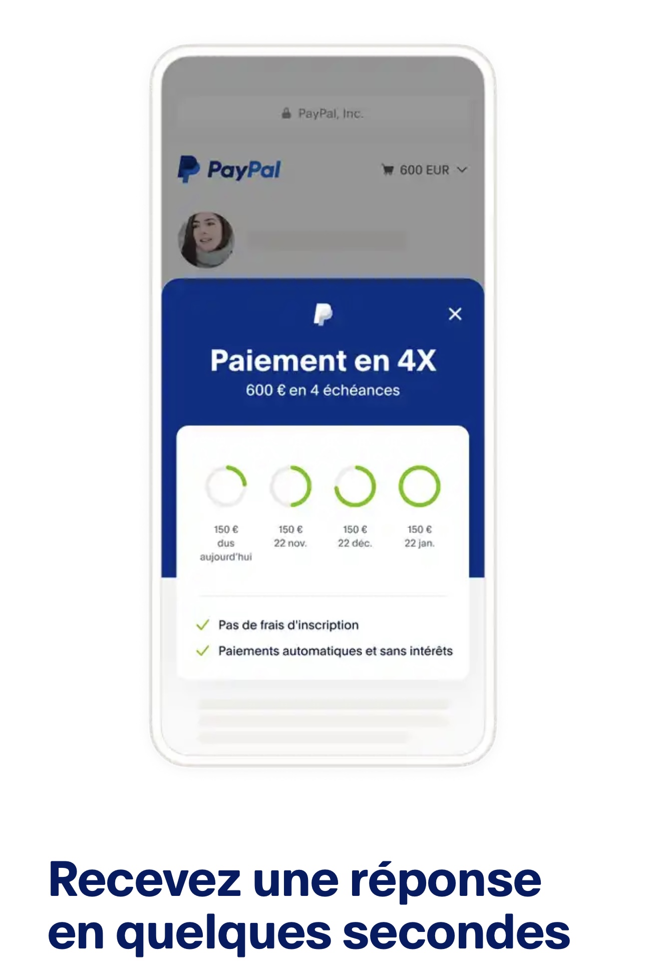 Exemple échéancier Paypal pour le 4X sans frais 